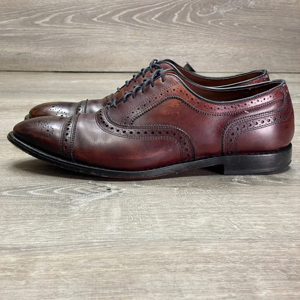 Allen Edmonds Strand Oxford Mens 11 D Brown Leather Brogue Cap Toe Dress Shoes